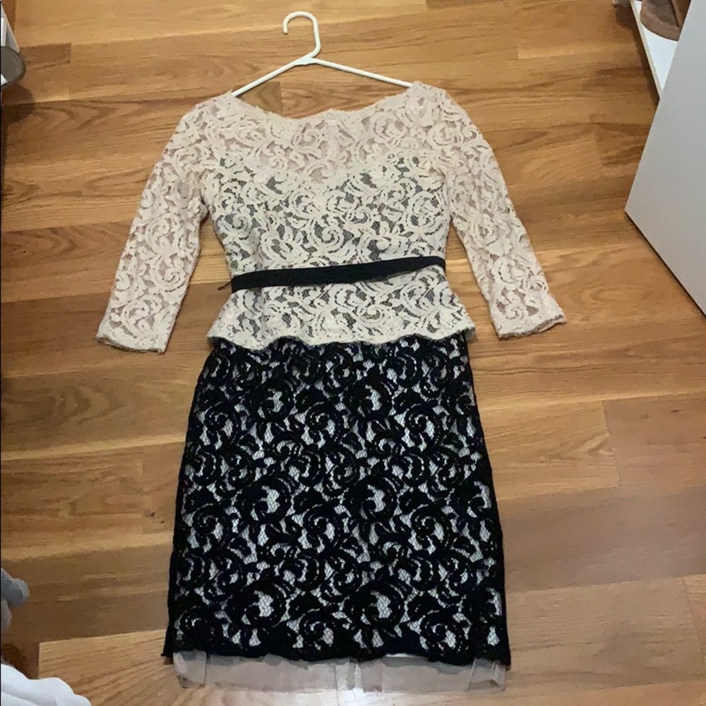 Black and Nude Lace Midi Dress